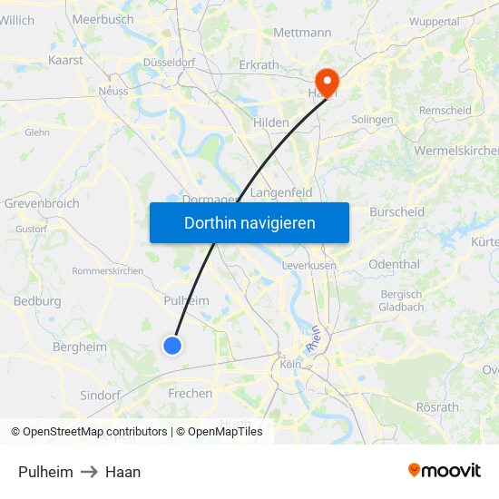 Pulheim to Haan map