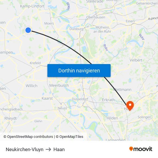 Neukirchen-Vluyn to Haan map