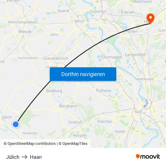 Jülich to Haan map