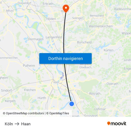 Köln to Haan map