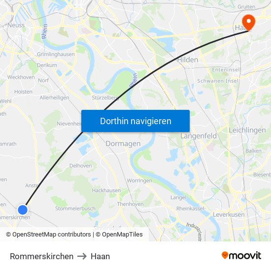 Rommerskirchen to Haan map