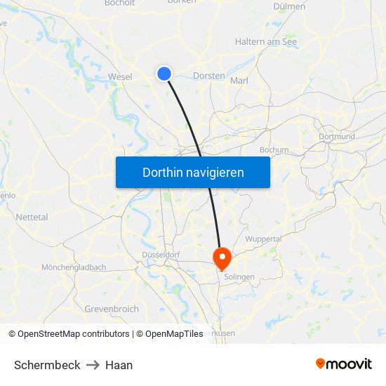 Schermbeck to Haan map