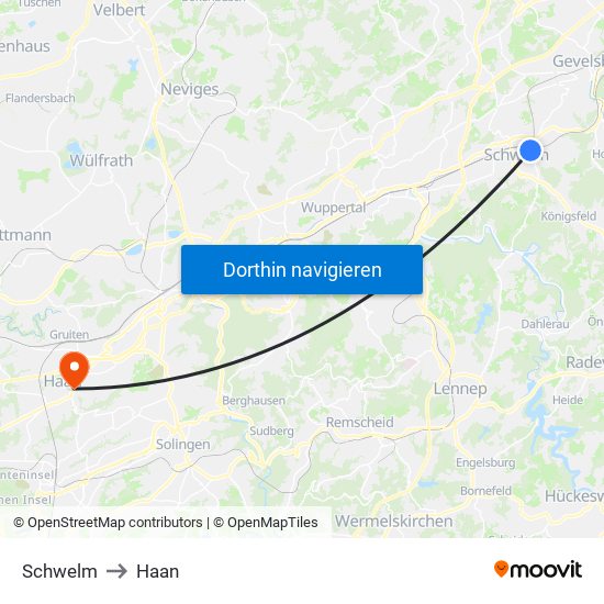 Schwelm to Haan map