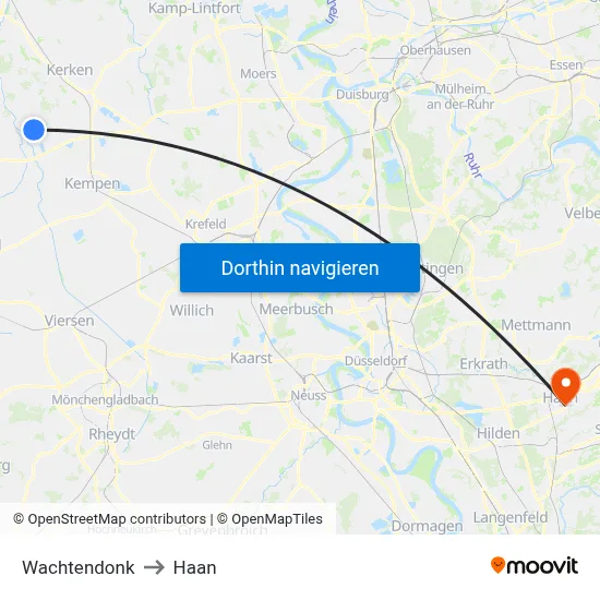 Wachtendonk to Haan map
