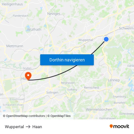 Wuppertal to Haan map
