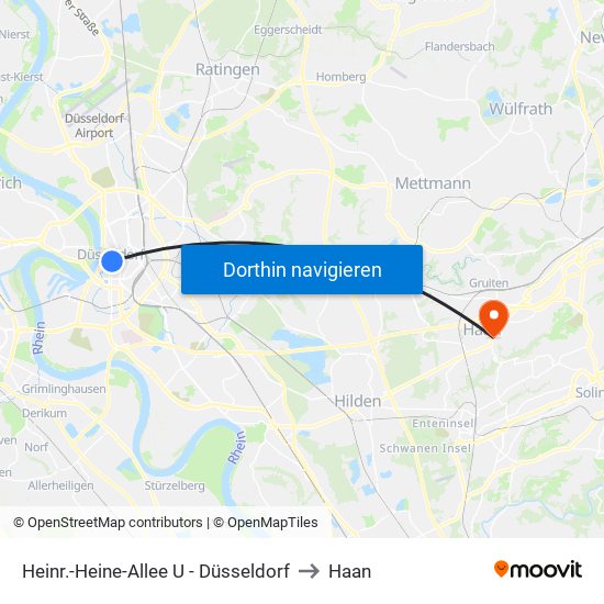 Heinr.-Heine-Allee U - Düsseldorf to Haan map