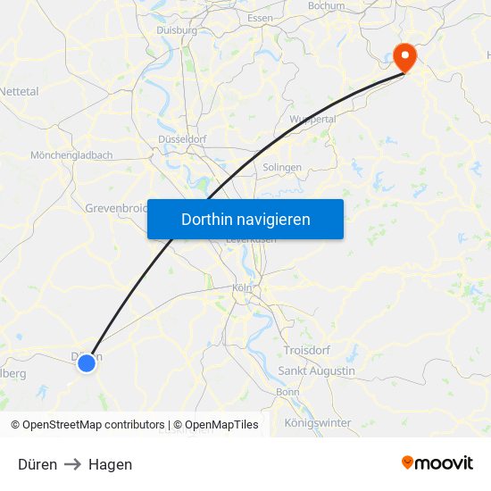 Düren to Hagen map