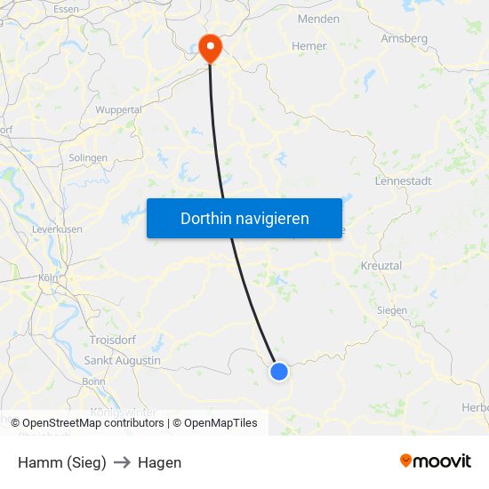 Hamm (Sieg) to Hagen map