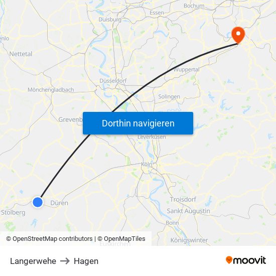 Langerwehe to Hagen map