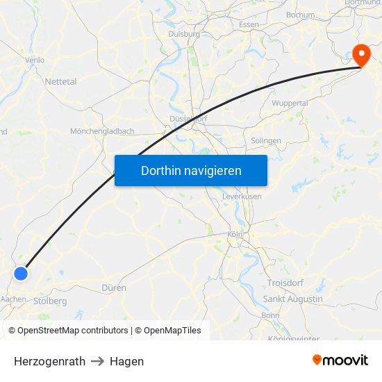 Herzogenrath to Hagen map