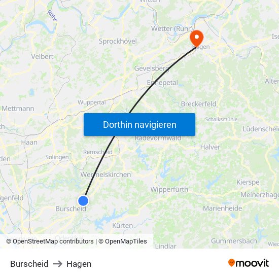 Burscheid to Hagen map