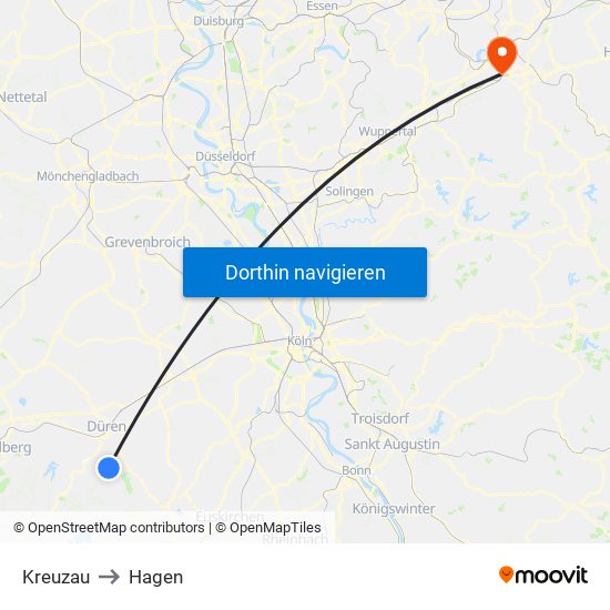 Kreuzau to Hagen map