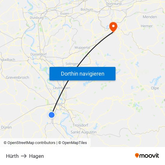 Hürth to Hagen map