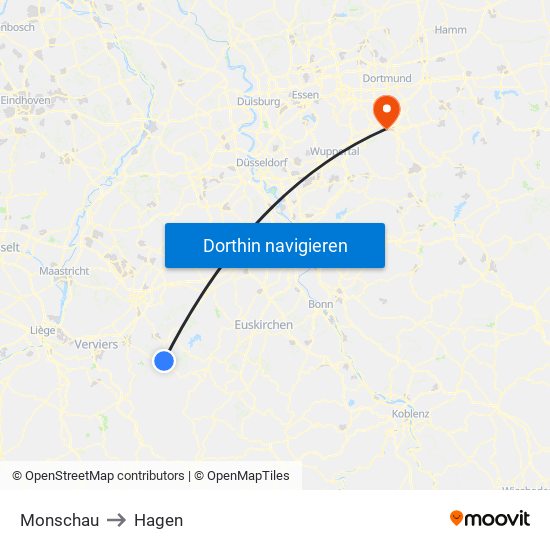 Monschau to Hagen map