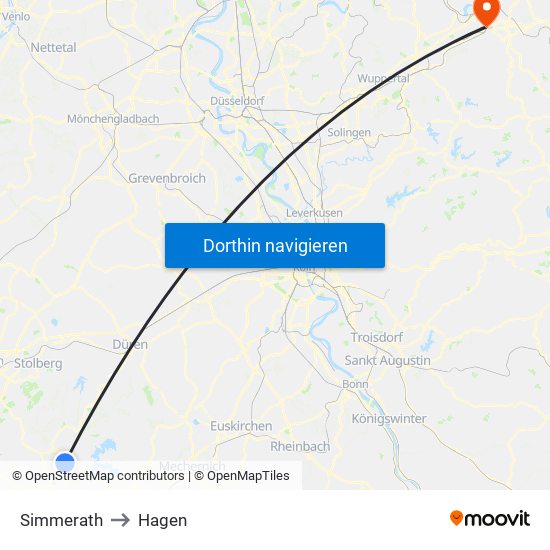 Simmerath to Hagen map