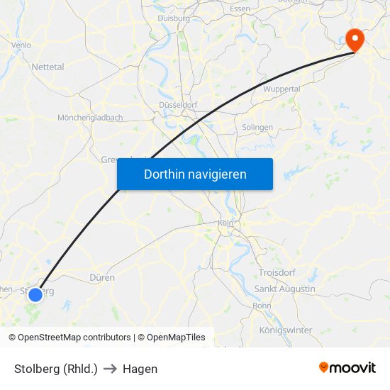 Stolberg (Rhld.) to Hagen map