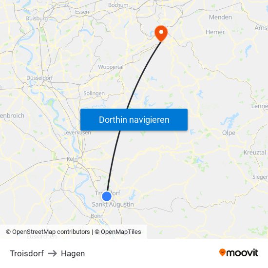 Troisdorf to Hagen map