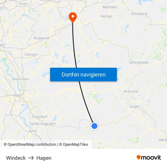 Windeck to Hagen map