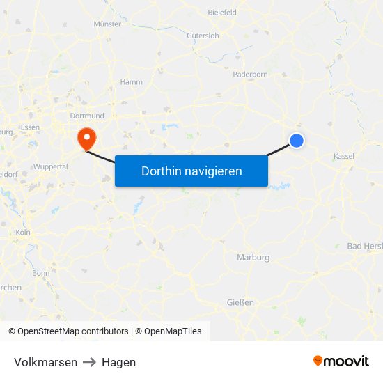 Volkmarsen to Hagen map