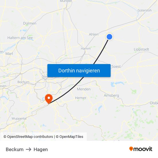 Beckum to Hagen map