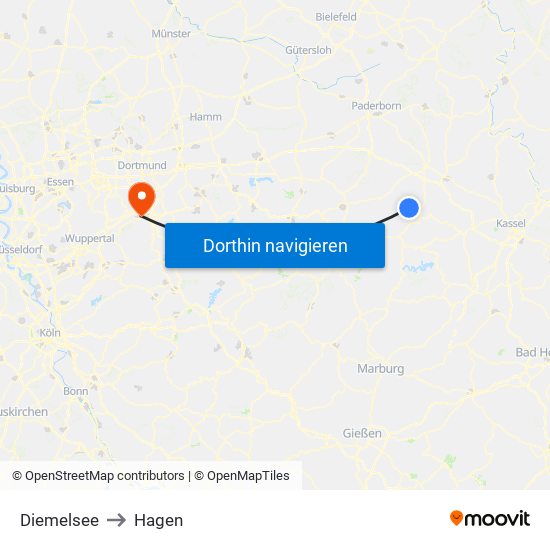 Diemelsee to Hagen map