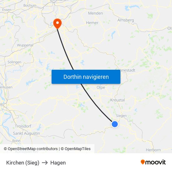 Kirchen (Sieg) to Hagen map