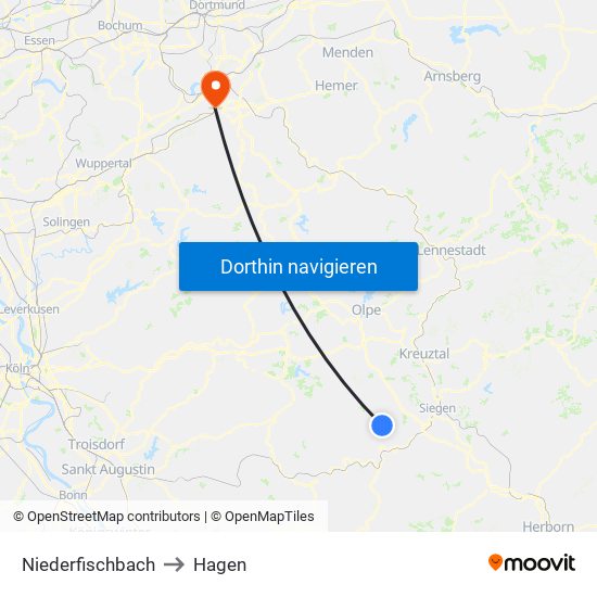 Niederfischbach to Hagen map