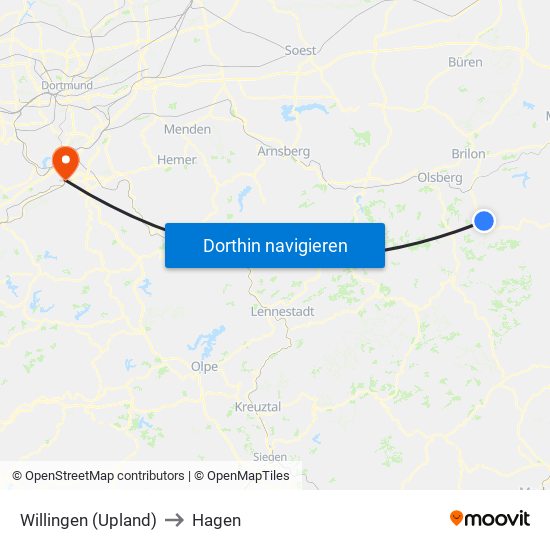 Willingen (Upland) to Hagen map