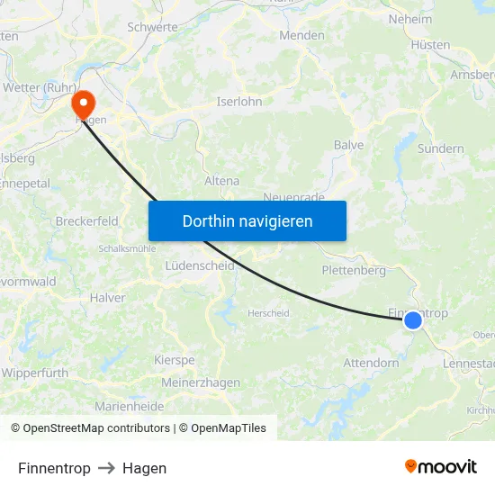 Finnentrop to Hagen map