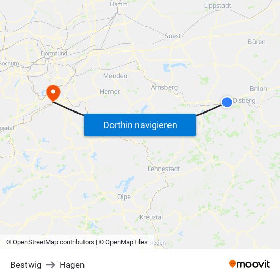 Bestwig to Hagen map