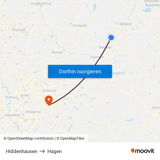 Hiddenhausen to Hagen map