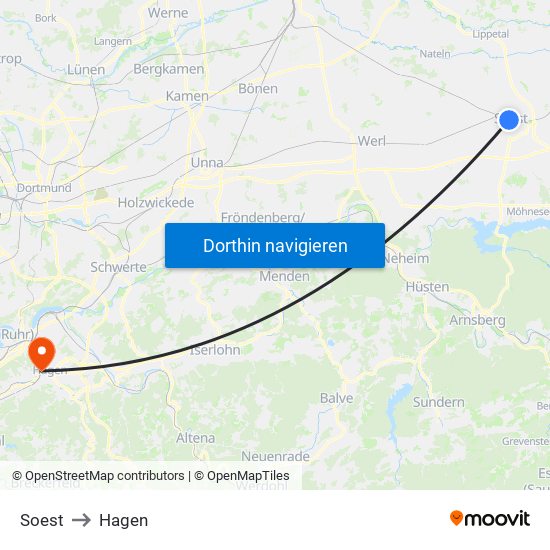 Soest to Hagen map