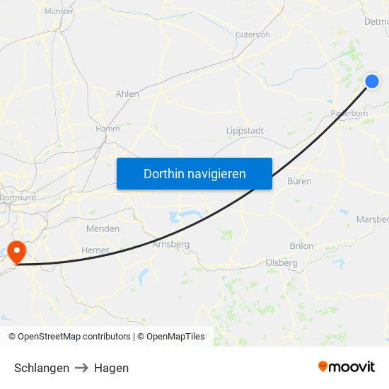 Schlangen to Hagen map