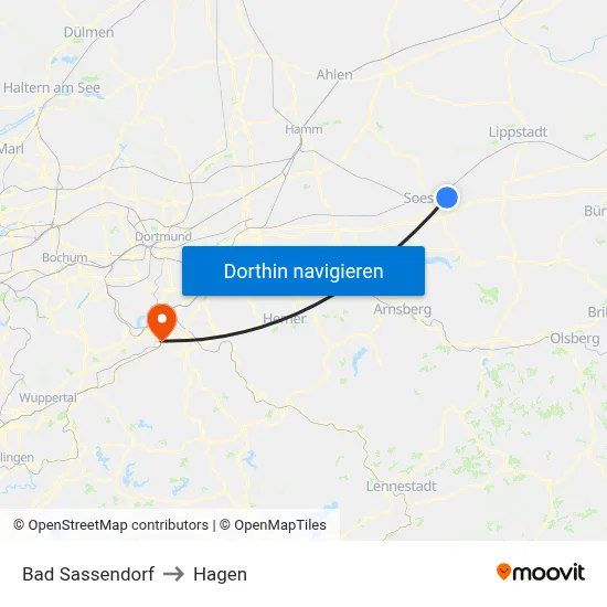 Bad Sassendorf to Hagen map