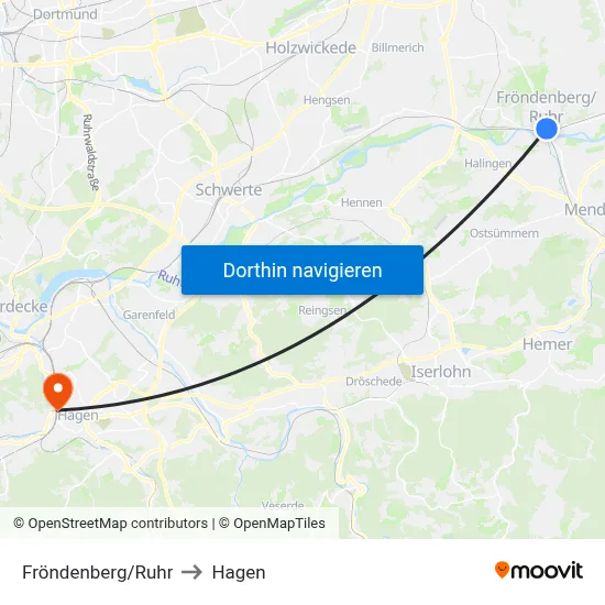 Fröndenberg/Ruhr to Hagen map