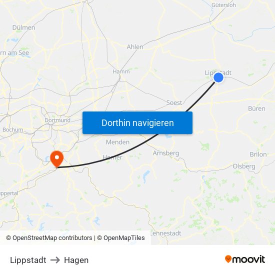 Lippstadt to Hagen map