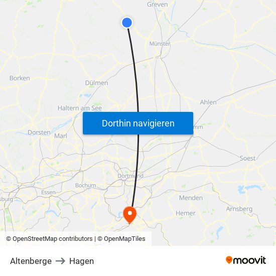 Altenberge to Hagen map