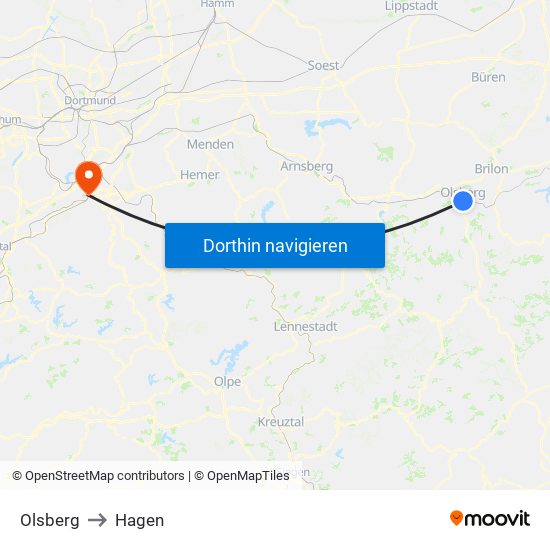 Olsberg to Hagen map