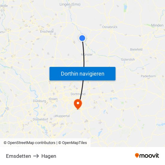 Emsdetten to Hagen map