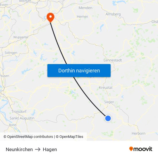 Neunkirchen to Hagen map