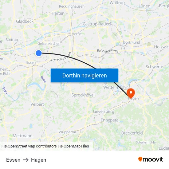 Essen to Hagen map