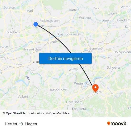 Herten to Hagen map