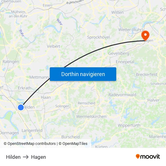 Hilden to Hagen map