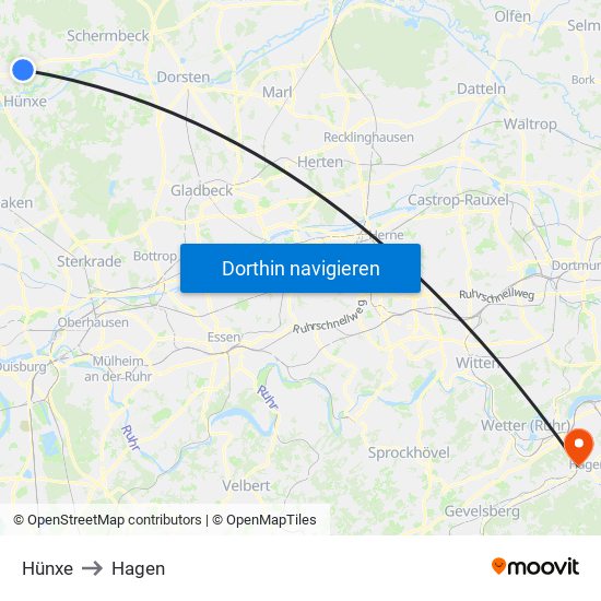 Hünxe to Hagen map