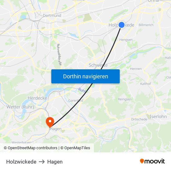 Holzwickede to Hagen map