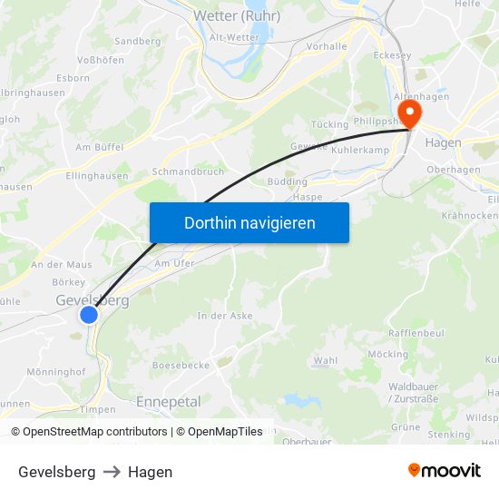 Gevelsberg to Hagen map