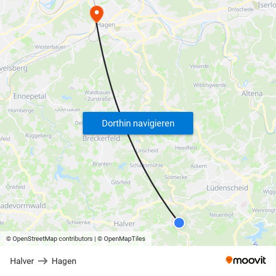 Halver to Hagen map