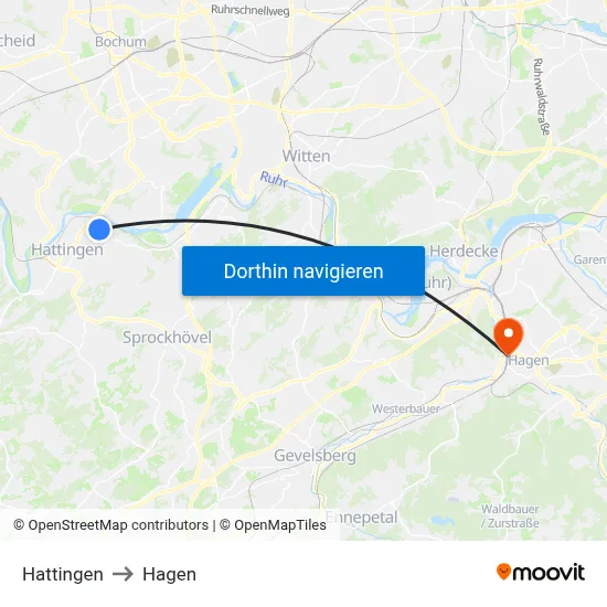 Hattingen to Hagen map