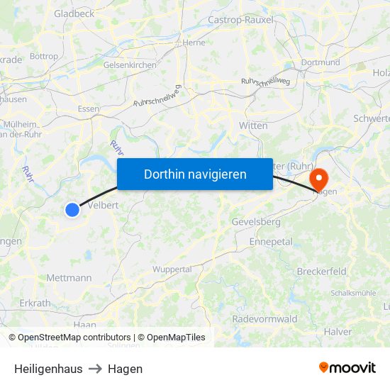 Heiligenhaus to Hagen map