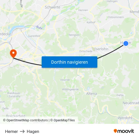Hemer to Hagen map